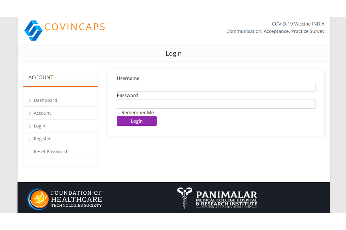 Screenshot of dashboard: COVINCAPS Dashboard
